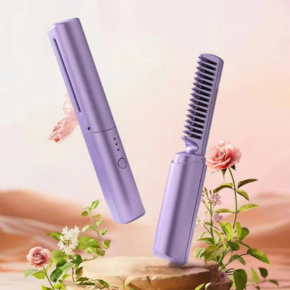 2-in-1 Hair Styling Brush – Straightener & Curler (Random Color)