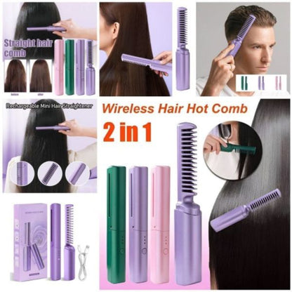 2-in-1 Hair Styling Brush – Straightener & Curler (Random Color)